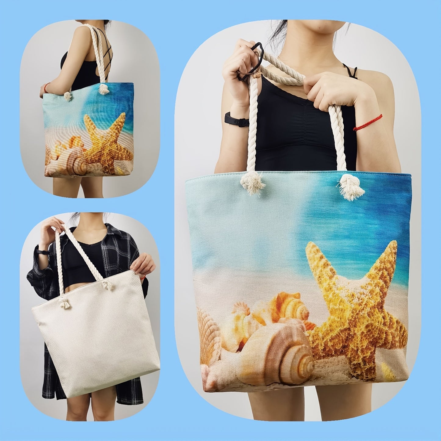 Animal Pattern Canvas Shoulder Bag - Large Capacity Casual Beach Handbag