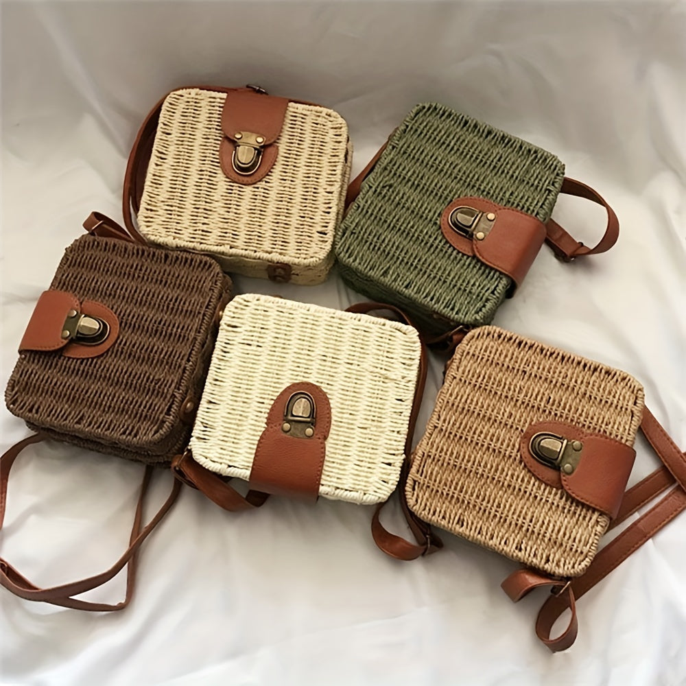 Rattan Woven Square Bag - Vintage Summer Straw Crossbody Bag (7.096.32.76) Inch