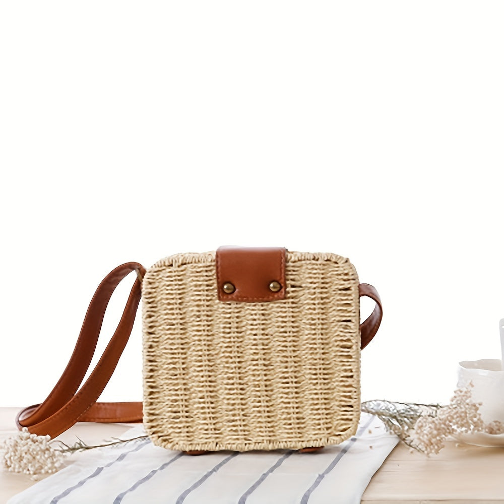 Rattan Woven Square Bag - Vintage Summer Straw Crossbody Bag (7.096.32.76) Inch