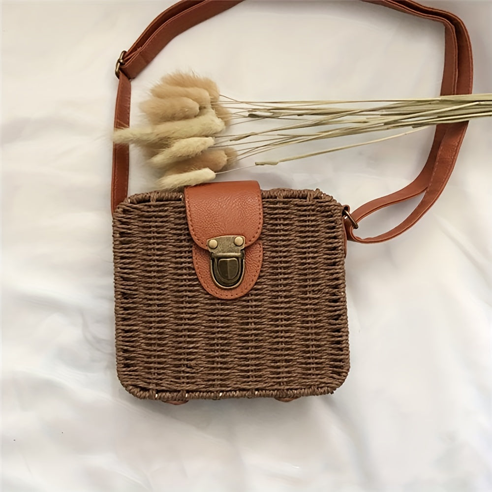 Rattan Woven Square Bag - Vintage Summer Straw Crossbody Bag (7.096.32.76) Inch