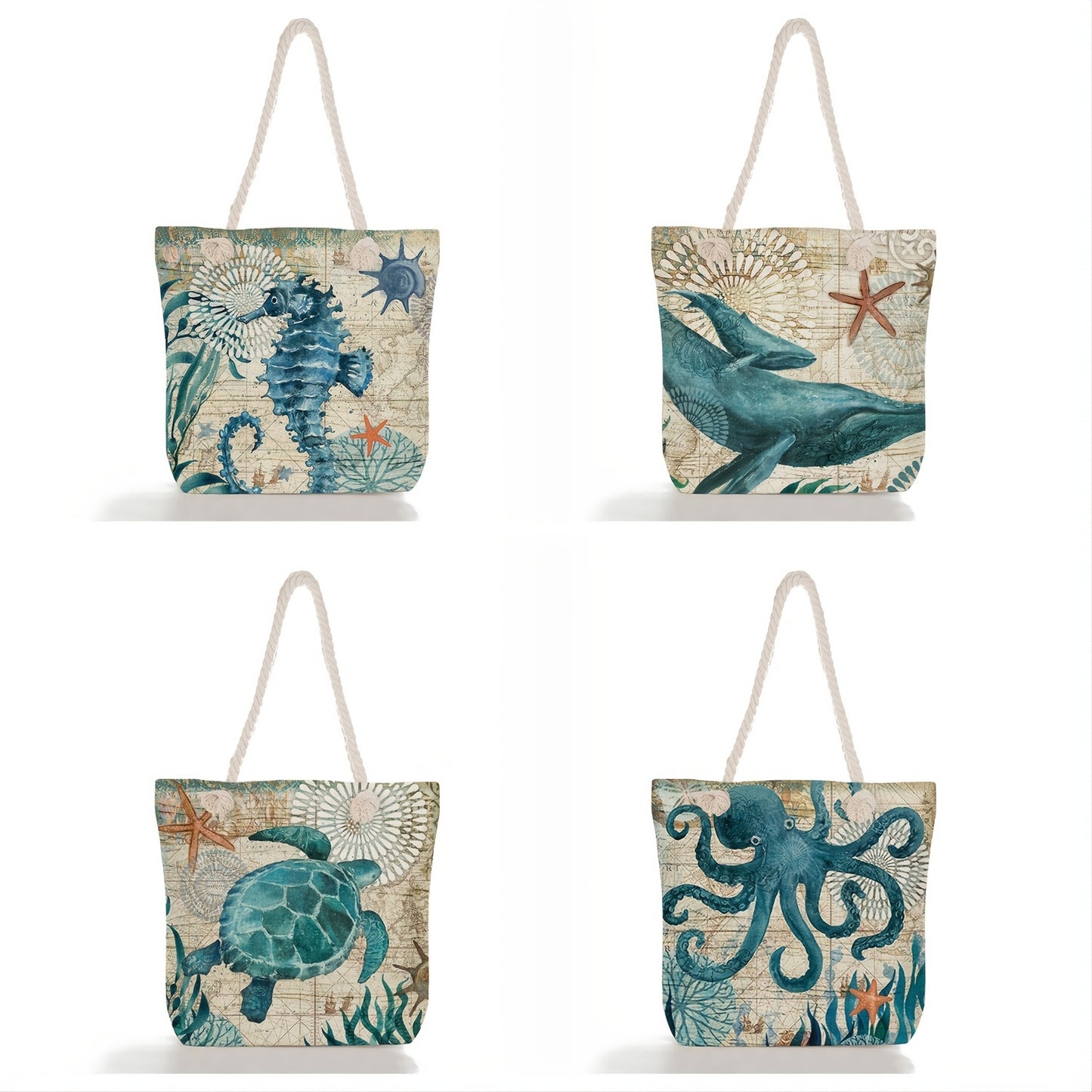 Animal Pattern Canvas Shoulder Bag - Large Capacity Casual Beach Handbag