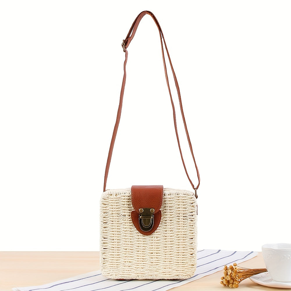 Rattan Woven Square Bag - Vintage Summer Straw Crossbody Bag (7.096.32.76) Inch