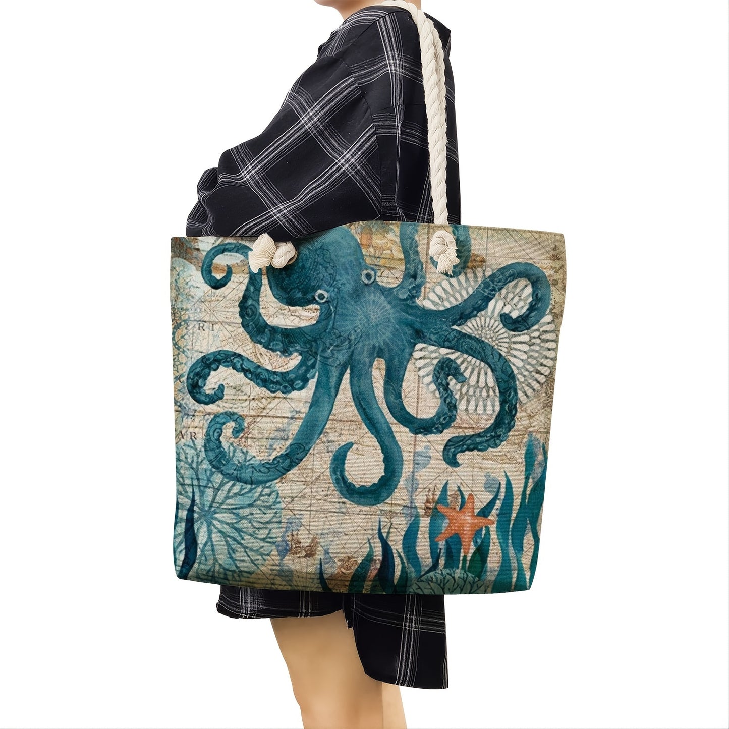 Animal Pattern Canvas Shoulder Bag - Large Capacity Casual Beach Handbag