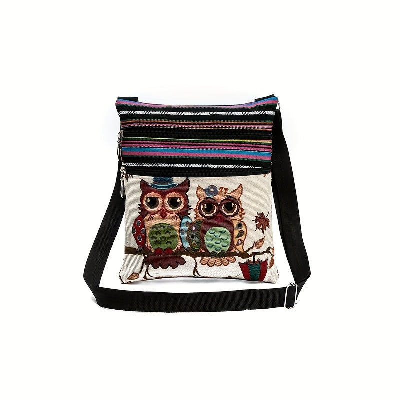 Cute Cartoon Owl Print Shoulder Bag - Ethic Style Perfect Daily Messenger Bag