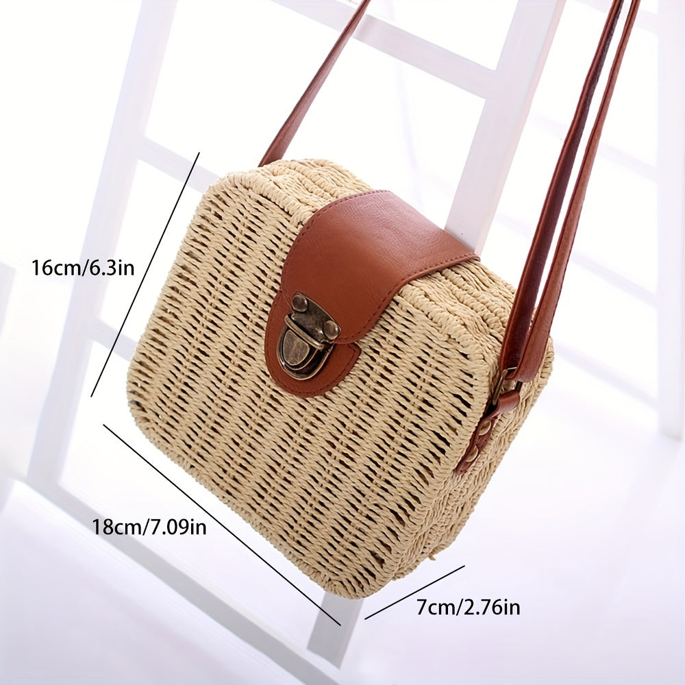 Rattan Woven Square Bag - Vintage Summer Straw Crossbody Bag (7.096.32.76) Inch